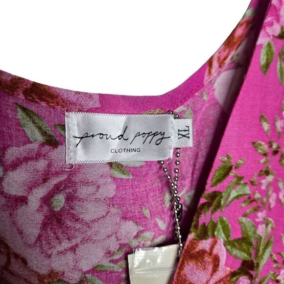 Proud Poppy Alexis Dress Pink Floral Button Front Flutter Sleeves Size XL - Picture 9 of 10